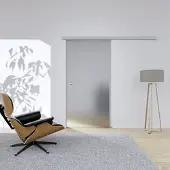 Hansaglas Glasschiebetür Satiniert 1025 x 2050 mm Komplettset Silber Muschelgriff