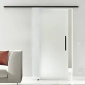 Levidor Glasschiebetür Komplettset 65 x 205 cm Satiniert Schwarz mit Stangengriff