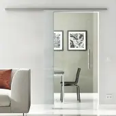 Levidor Glasschiebetür Komplettset 90 x 205 cm Klarglas Edelstahl mit Stangengriff