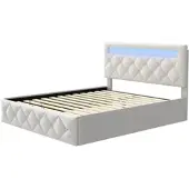 PXloue Doppelbett 140x200cm mit Verstellbares Kopfteil&Stauraum