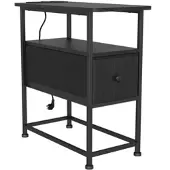 PXloue Beistelltisch Nachttisch mit Steckdosenleiste 1 Schubladen 60x30x62cm Schwarz