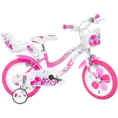 Dino Bikes Kinderfahrrad "14" Flappy Kinderfahrrad Mädchen Stützräder 3–5 Jahre Stützräder" 1 Gang mit Stützrädern, Korb und Puppensitz