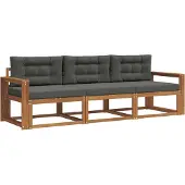 vidaXL Outdoor-Sofagarnitur mit Kissen 3 pcs Natur und Anthrazit