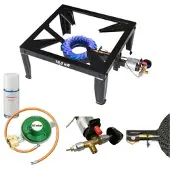 BlueCraft 4-Bein Gas-Hocker-Kocher 10,5 kW mit Zündsicherung Piezozündung inkl. Gasschlau...