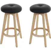 Mendler 2er-Set Barhocker Boras, Barstuhl Tresenhocker, Holz Kunstleder drehbar schwarz, helle Beine