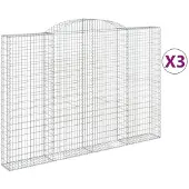 vidaXL Gabionen mit Hochbogen 3 Stk. 300x30x200/220cm Verzinktes Eisen