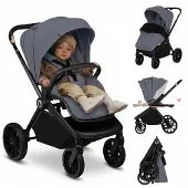 Lionelo Mika Plus Universal-Buggy bis zu 22kg Hohe Manövrierfähigkeit XXL-Verdeck mit UPF50+ Grau