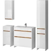 Vicco Badmöbel-Set Detmold Weiß Hochglanz/Goldkraft Eiche 5er-Set, Model 49844