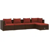 vidaXL 5-tlg. Garten-Lounge-Set mit Kissen Poly Rattan Braun