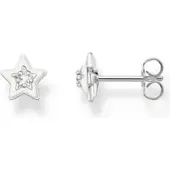 Thomas Sabo Ohrstecker Stern mit weissen Steinen und weisser Kaltemaille Silber