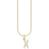 Thomas Sabo Kette mit Anhänger "Buchstabe" Gr. 45, gold (gelbgoldfarben, weiß), Halsketten, Damen, 45, X, Silber 925 (recycelt), Kette mit Anhänger, mit Zirkonia (synth.)