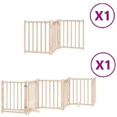 Syfax Hundegitter freistehend, faltbares Hundetor mit Tür, Pappelholz, 9-teilig, 450 cm Gesamtlänge, für kleine/mittelgroße Hunde