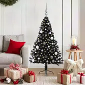 vidaXL Eleganten-Stil Künstlicher vorbeleuchteter Weihnachtsbaum Schwarz 150 cm PVC DE4993554