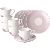 Villeroy & Boch Rose Garden Espressotasse mit Untertasse 70 ml Rosa 6er Set