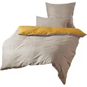 TRAUMSCHLAF Mako-Satin Wendebettwäsche Texture 240x220 cm + 2x 80x80 cm senf