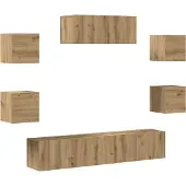 Syfax 7-teiliges TV-Schrank-Set Wandmontage Artisan Eiche
