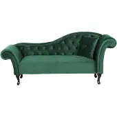 Beliani Chaiselongue Rechtsseitig Dunkelgrün Samtstoff Holzfüße Glamourös Mit Zierkissen