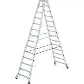 Proregal Stufen-Stehleiter beidseitig begehbar mit Rollen 2x14 Stufen