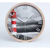 Tulup Holzuhr 30fi cm wanduhr - weiße Spitzen - Leuchtturm