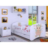 BDW , Kinderbett mit Matratze, Lattenrost, Schublade, LABU, Weiß, 140x70