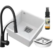 Granitan - Unterbauspüle - Granitspüle - mit Armatur & Siphon & Zubehör - Küchenspüle - NAPO