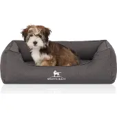 Knuffelwuff Orthopädisches Wasserabweisendes Hundebett Leon aus Velours mit Handwebcharakter M-L 85 x 63cm Anthrazit