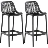CLP 2er Set Barhocker Air Kunststoff mit Lehne wetterfest UV-beständig bis 160 kg - schwarz