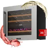 Klarstein Einbau-Weinkühlschrank, 2 Zonen Getränkekühlschrank Klein, Kleiner Weinschrank 85L, Wein-Kühlschrank Klein mit Glastür, Indoor/Outdoor Flaschenkühlschrank, Wine Fridge 36 Flaschen