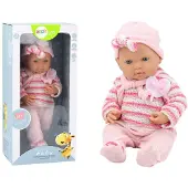Lean Toys Babypuppen-Streifenpullover, Mütze, Schal, Rosa