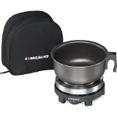 Rommelsbacher Reisekochplatten Set RK 501/SU, Gehäuse aus Edelstahl, Gussheizplatte 80 mm, stufenlose Temperaturregelung, Spannungswahlschalter 115/230 Volt, Kabelaufwicklung, 0,9 Liter Alu-Topf, Etui, 500 Watt