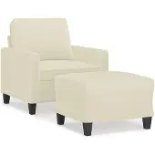 vidaXL Sessel mit Hocker Creme 60 cm Kunstleder