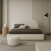 Sofello Polsterbett 120x200 cm – Bouclé Beige | Holzlattenrost mit der Funktion Aufheben | Modernes Design