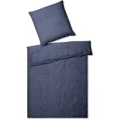 Elegante Halbleinen Bettwäsche Uni Breeze Blau 200x220 cm + 80x80 xm
