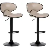 Beliani Barhocker Hellbeige Kunstleder Höhenverstellbar Drehbar mit Hoher Rückenlehne Schwarzes Metallgestell Fußstütze Modern Kücheninsel Küchenbar