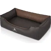 Knuffelwuff Orthopädisches Hundebett Outback aus laser-gestepptem Kunstleder M-L 85 x 63cm Schwarz/Braun