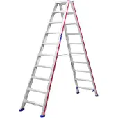 Hymer Stufenstehleiter, beidseitig begehbar, 2x10 Stufen, senkr. Höhe 2,30 m, Reichhöhe 3,83 m, Gewicht 13,7 kg