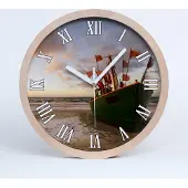 Tulup Holzuhr 25fi cm wanduhr - weiße Spitzen - Fischerboot Strand
