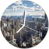 Tulup Glasuhr Wanduhr Küchenuhr Echt-Glas 30fi cm Stadt mehrfarbig