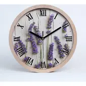 Tulup Holzuhr 25fi cm wanduhr - schwarze Spitzen - Lavendel auf Holz