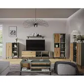 Lomadox Wohnzimmer komplett Set inkl. Couchtisch in grau-grün mit Eiche PARMA-129, 6-teilig