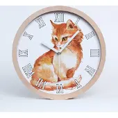 Tulup Holzuhr 30fi cm wanduhr - weiße Spitzen - rote Katze
