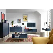 Lomadox Wohnzimmermöbel Set blau, Fußgestell goldfarben, MALAGA-160, 5-teilig