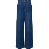Comma Damen Jeans Loose Fit Wide Leg mit Bundfalte, Blau, leichte Waschung, Größe 34