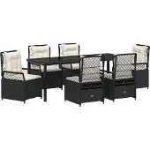 vidaXL Möbel 7-teiliges Garten-Dining-Set Schwarz Poly Rattan - Gartenstühle 3380986