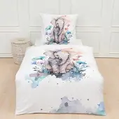 TRAUMSCHLAF Mako-Satin Bettwäsche Elefant 135x200 cm + 80x80 cm