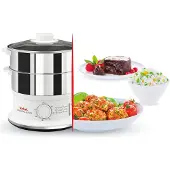 Tefal Convenient Series Dampfgarer VC1451, 2 Korb/Körbe, Weiß, Edelstahl, Freistehend, Drehregler, Vorderseite, Edelstahl