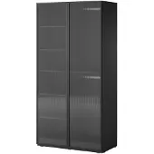 Bettso Eleganter Kleiderschrank schwarzer SANDBOX FLUTES Drehtürenschrank 100cm Klappschrank mit Stange Schwarz mit Glasfront