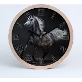 Tulup Holzuhr 30fi cm wanduhr - schwarze Spitzen - grau arabisches Pferd