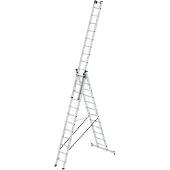 Proregal Sprossen-Mehrzweckleiter 3-teilig mit nivello-Traverse und Wandlaufrollen 3x12 Sprossen