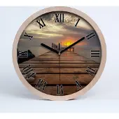 Tulup Holzuhr 25fi cm wanduhr - schwarze Spitzen - Holzsteg